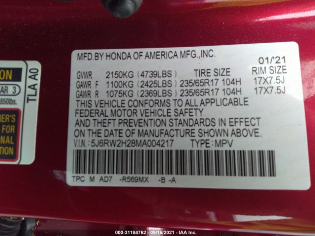 Photo 8 VIN: 5J6RW2H28MA004217 - HONDA CR-V 