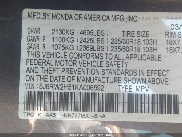 Photo 8 VIN: 5J6RW2H51KA006592 - HONDA CR-V 