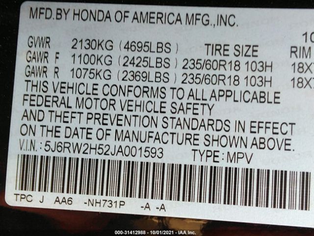 Photo 8 VIN: 5J6RW2H52JA001593 - HONDA CR-V 