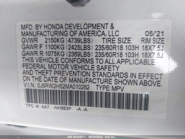 Photo 8 VIN: 5J6RW2H52MA010282 - HONDA CR-V 