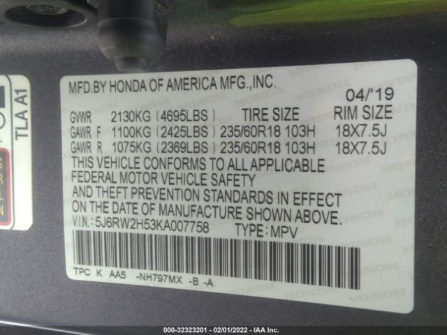 Photo 8 VIN: 5J6RW2H53KA007758 - HONDA CR-V 