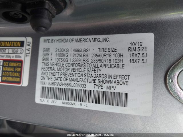 Photo 8 VIN: 5J6RW2H55KL035033 - HONDA CR-V 