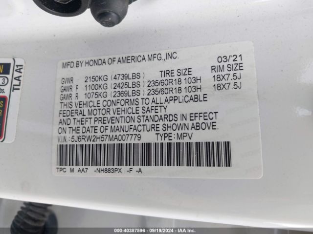 Photo 8 VIN: 5J6RW2H57MA007779 - HONDA CR-V 