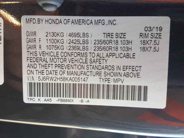 Photo 9 VIN: 5J6RW2H58KA005147 - HONDA CR-V EX 