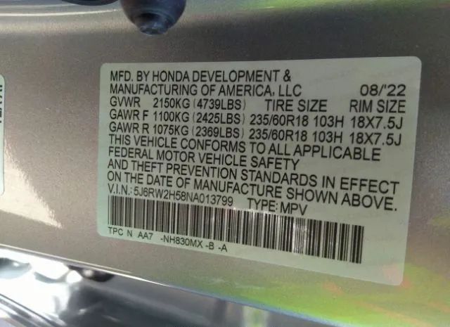 Photo 8 VIN: 5J6RW2H58NA013799 - HONDA CR-V 