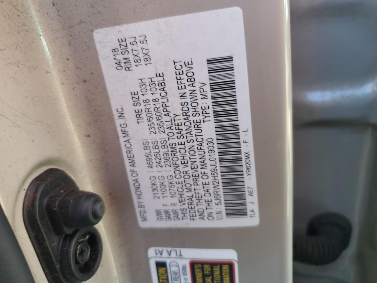 Photo 12 VIN: 5J6RW2H59JL019030 - HONDA CR-V 