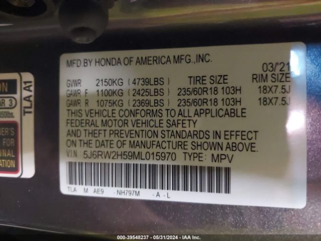 Photo 8 VIN: 5J6RW2H59ML015970 - HONDA CR-V 