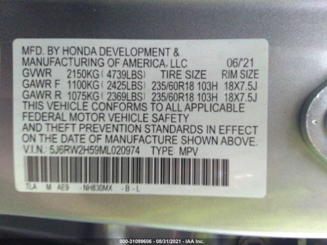 Photo 8 VIN: 5J6RW2H59ML020974 - HONDA CR-V 