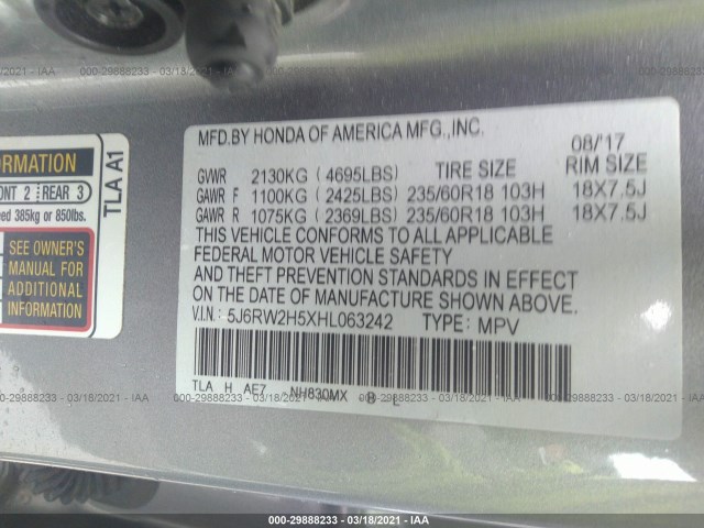 Photo 8 VIN: 5J6RW2H5XHL063242 - HONDA CR-V 