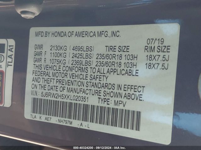 Photo 8 VIN: 5J6RW2H5XKL020351 - HONDA CR-V 