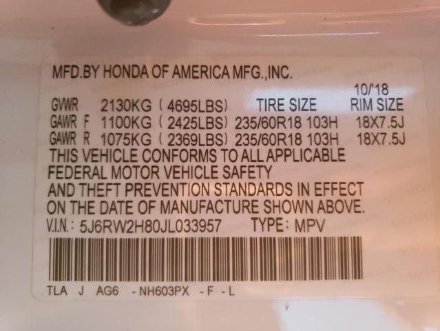 Photo 11 VIN: 5J6RW2H80JL033957 - HONDA CR-V EXL 