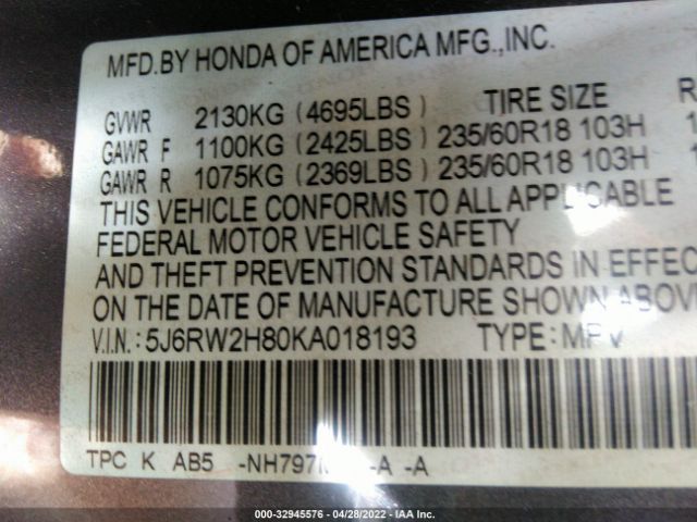 Photo 8 VIN: 5J6RW2H80KA018193 - HONDA CR-V 