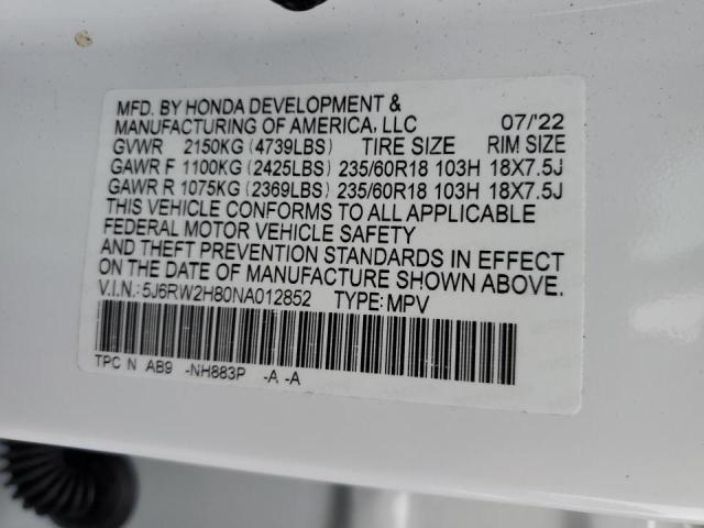 Photo 9 VIN: 5J6RW2H80NA012852 - HONDA CR-V EXL 