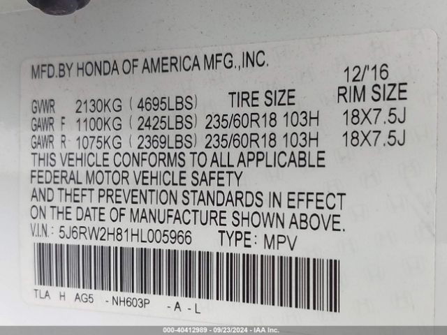 Photo 8 VIN: 5J6RW2H81HL005966 - HONDA CR-V 