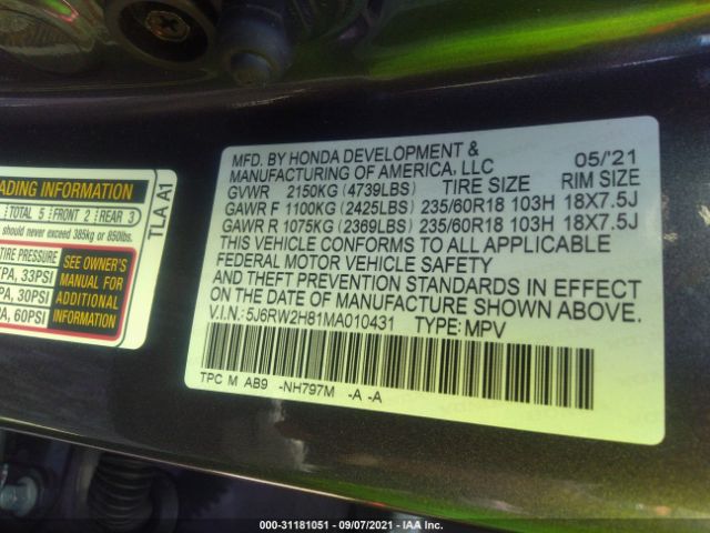 Photo 8 VIN: 5J6RW2H81MA010431 - HONDA CR-V 