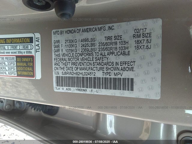 Photo 8 VIN: 5J6RW2H82HL024512 - HONDA CR-V 