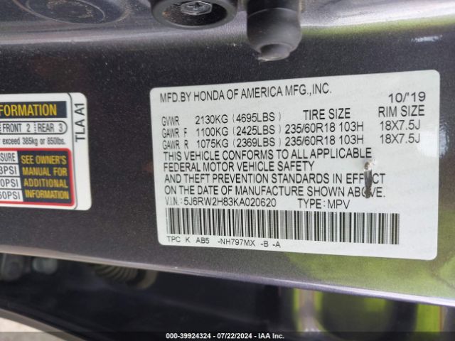 Photo 8 VIN: 5J6RW2H83KA020620 - HONDA CR-V 