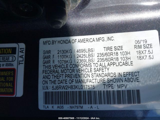 Photo 8 VIN: 5J6RW2H83KL017575 - HONDA CR-V 