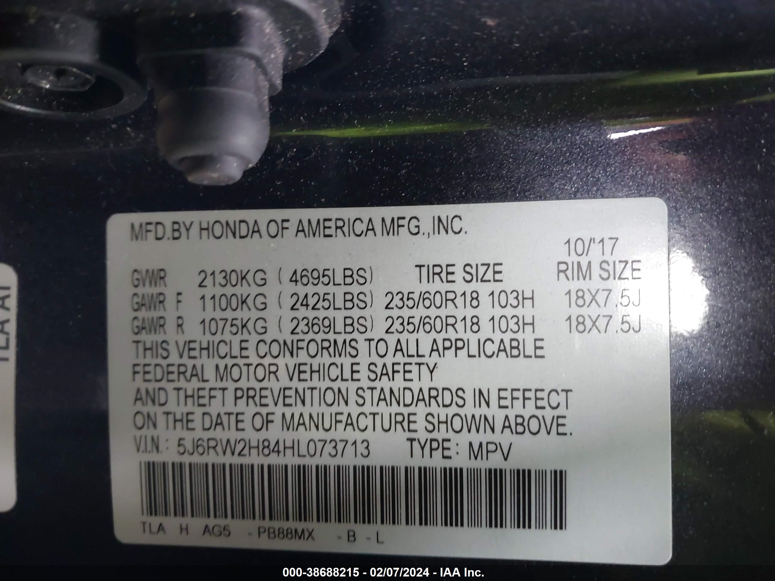 Photo 8 VIN: 5J6RW2H84HL073713 - HONDA CR-V 