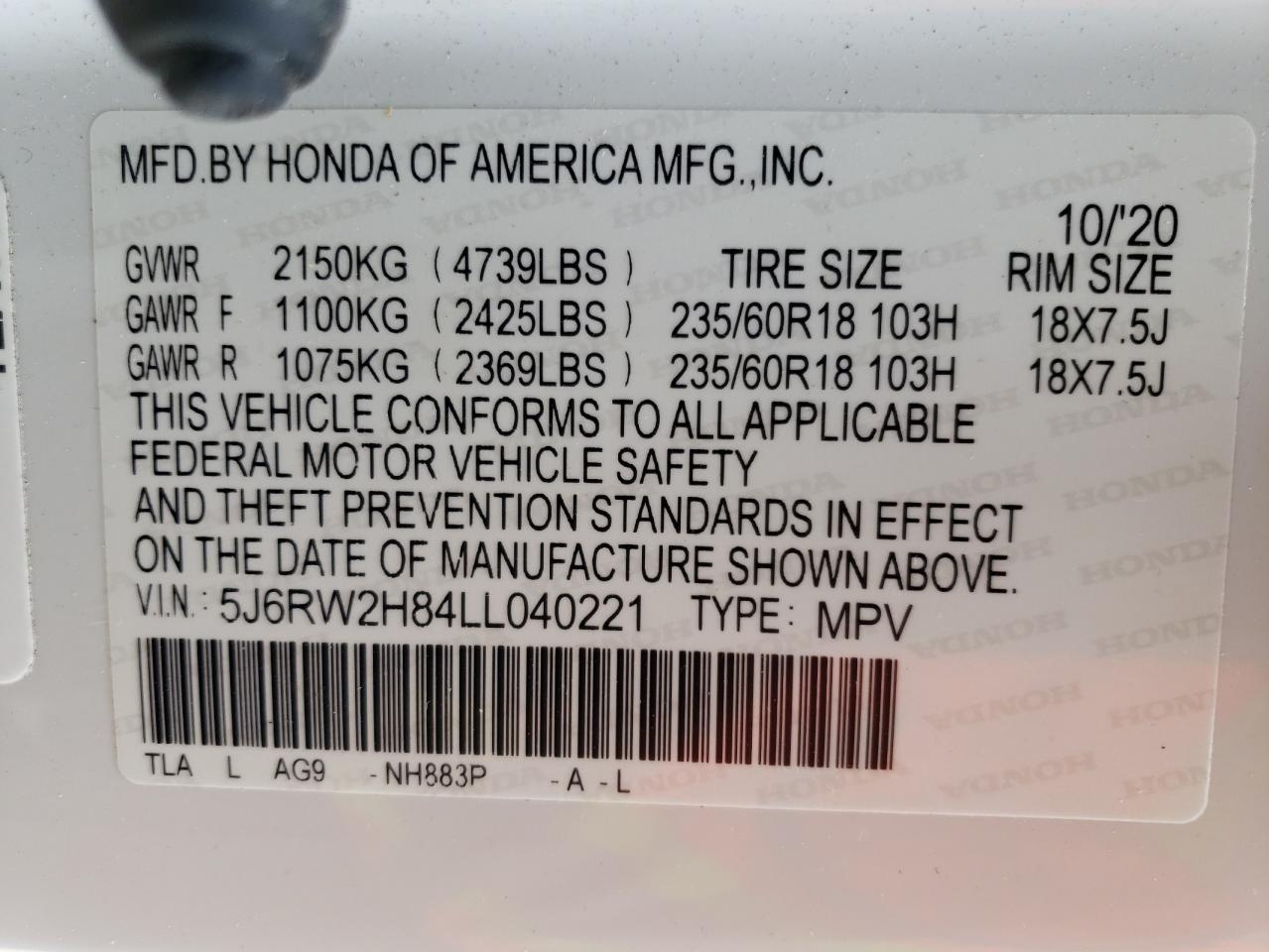 Photo 12 VIN: 5J6RW2H84LL040221 - HONDA CR-V 