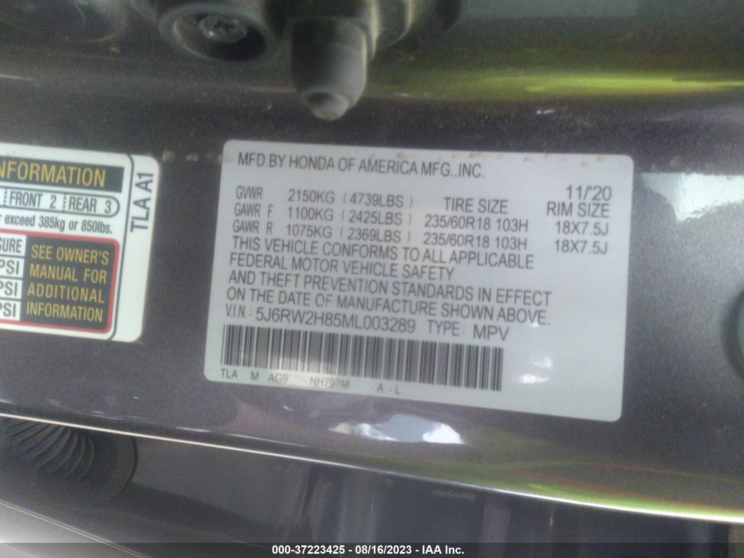 Photo 8 VIN: 5J6RW2H85ML003289 - HONDA CR-V 