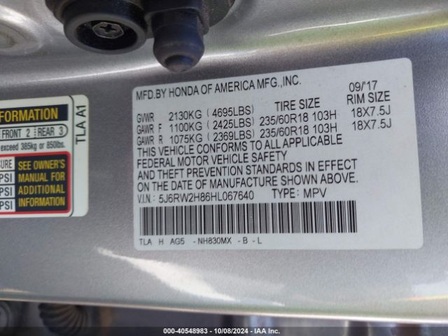 Photo 8 VIN: 5J6RW2H86HL067640 - HONDA CR-V 