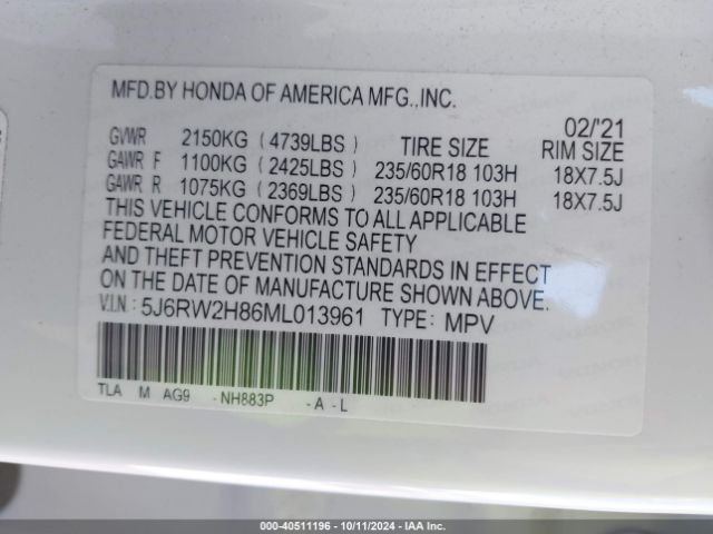 Photo 8 VIN: 5J6RW2H86ML013961 - HONDA CR-V 