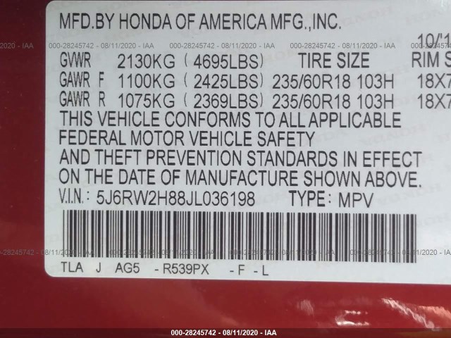 Photo 8 VIN: 5J6RW2H88JL036198 - HONDA CR-V 