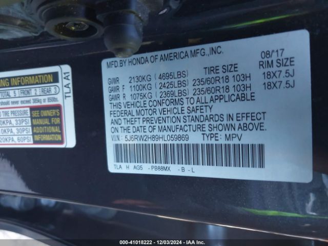 Photo 8 VIN: 5J6RW2H89HL059869 - HONDA CR-V 