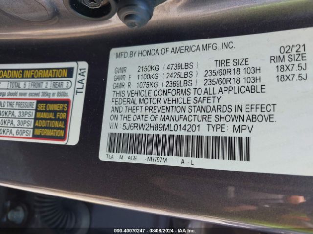 Photo 8 VIN: 5J6RW2H89ML014201 - HONDA CR-V 