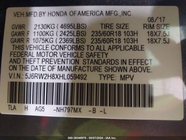 Photo 8 VIN: 5J6RW2H8XHL059492 - HONDA CR-V 