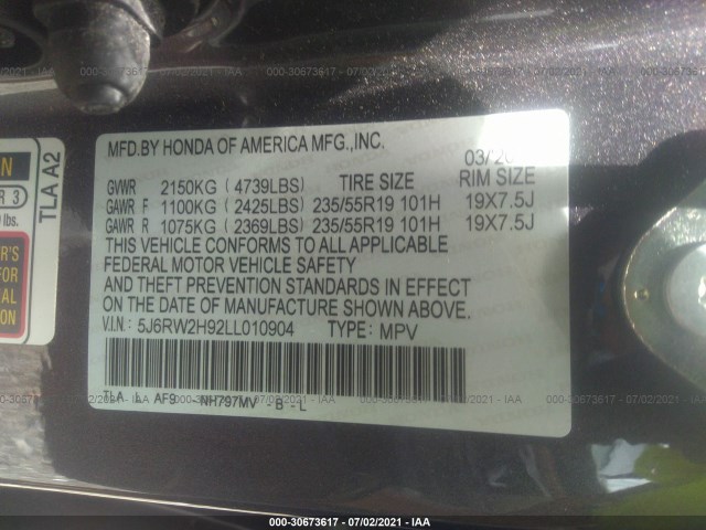 Photo 8 VIN: 5J6RW2H92LL010904 - HONDA CR-V 