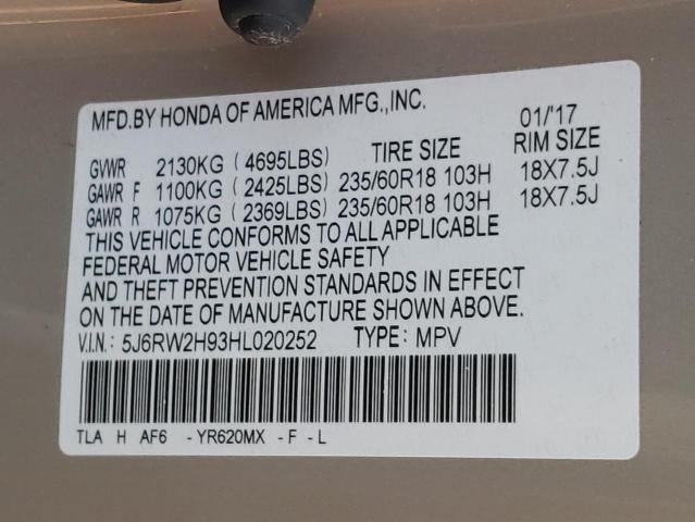 Photo 9 VIN: 5J6RW2H93HL020252 - HONDA CR-V TOURI 