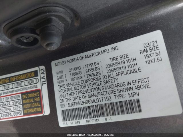 Photo 8 VIN: 5J6RW2H96ML017193 - HONDA CR-V 