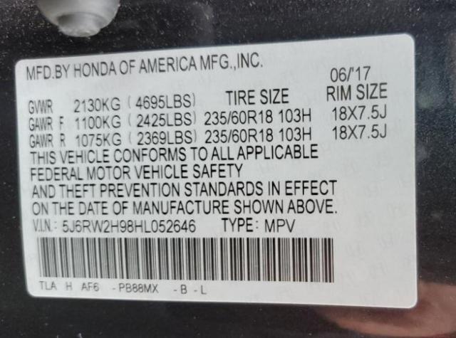 Photo 13 VIN: 5J6RW2H98HL052646 - HONDA CR-V TOURI 