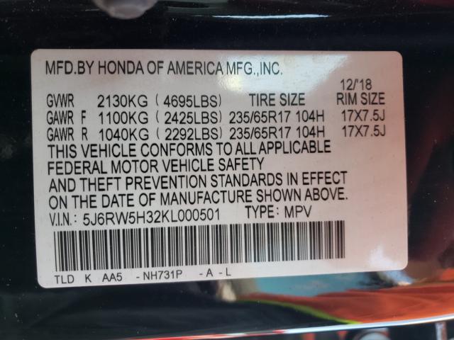 Photo 9 VIN: 5J6RW5H32KL000501 - HONDA CR-V LX 