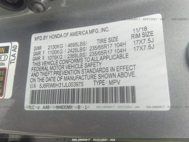 Photo 8 VIN: 5J6RW6H31JL003975 - HONDA CR-V 