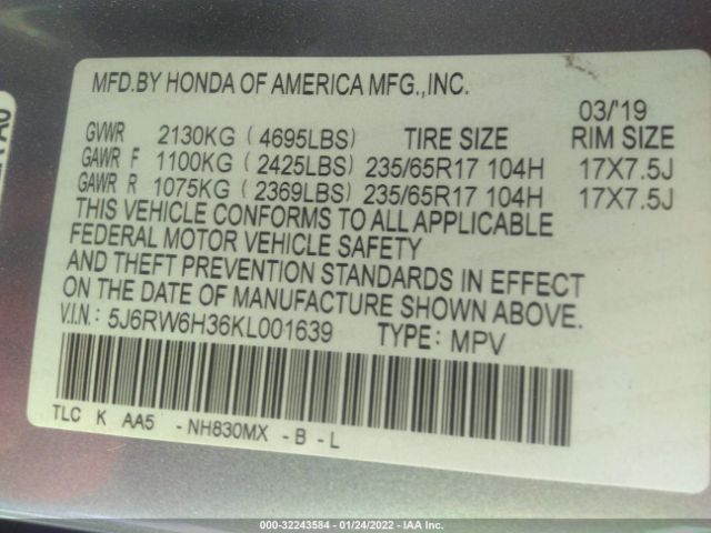 Photo 8 VIN: 5J6RW6H36KL001639 - HONDA CR-V 