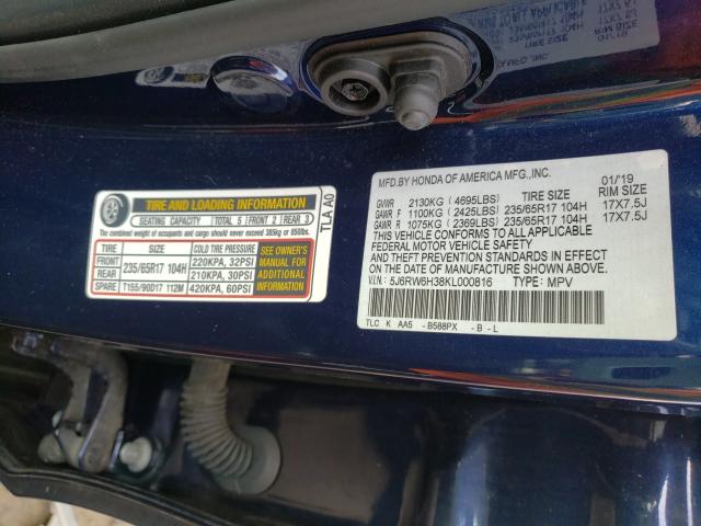 Photo 9 VIN: 5J6RW6H38KL000816 - HONDA CR-V LX 