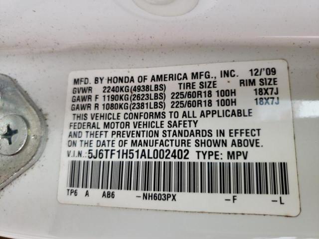 Photo 9 VIN: 5J6TF1H51AL002402 - HONDA ACCORD CRO 