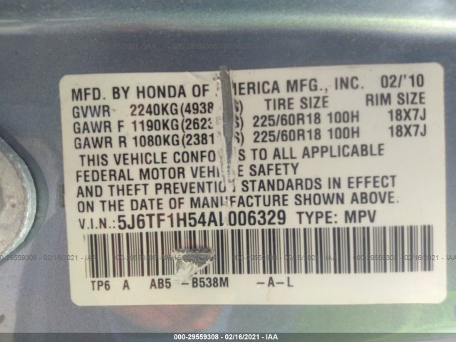 Photo 8 VIN: 5J6TF1H54AL006329 - HONDA ACCORD CROSSTOUR 