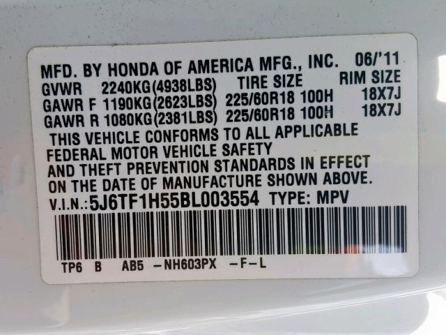 Photo 9 VIN: 5J6TF1H55BL003554 - HONDA ACCORD CRO 