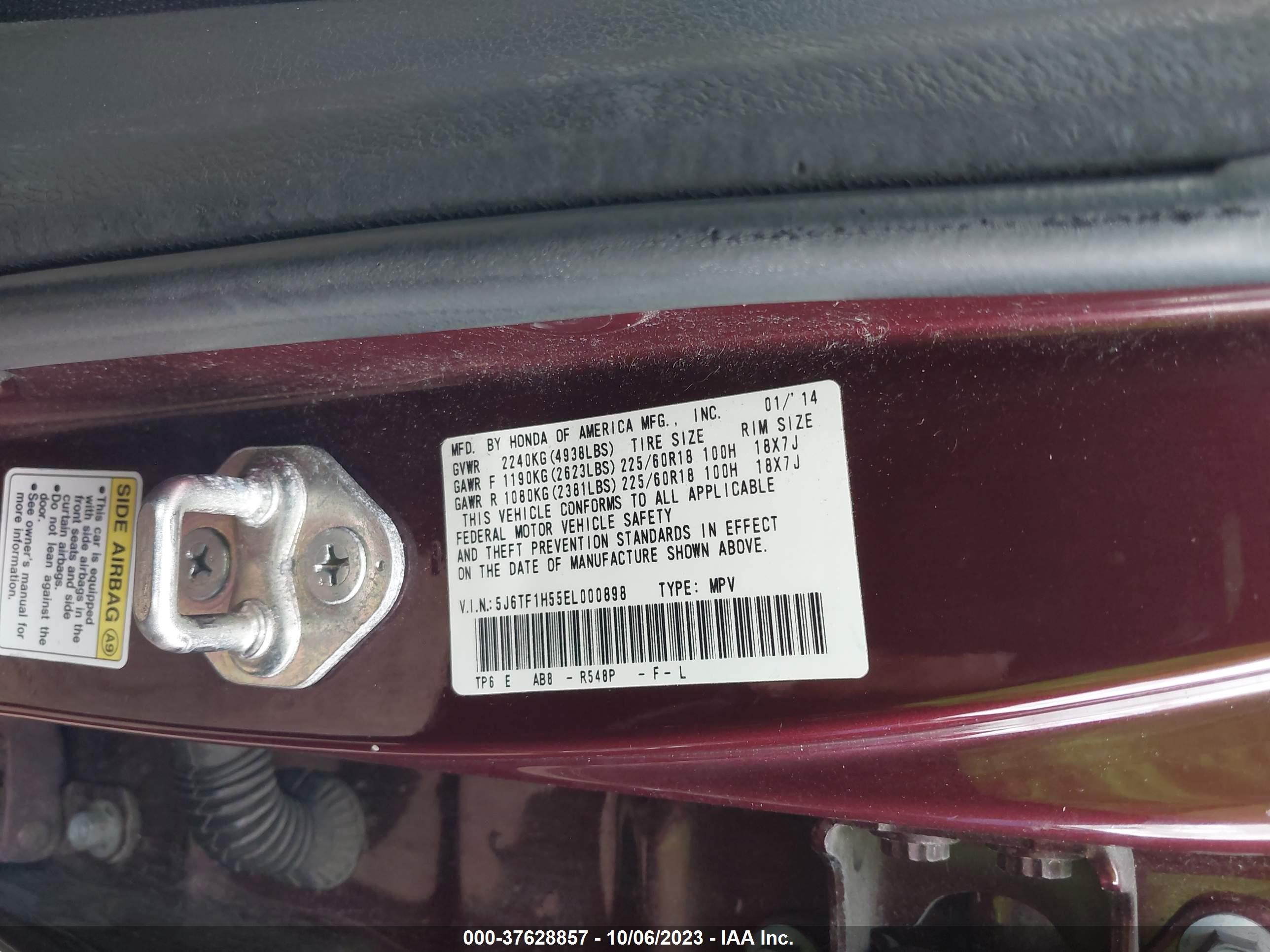 Photo 8 VIN: 5J6TF1H55EL000898 - HONDA CROSSTOUR 