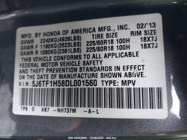 Photo 8 VIN: 5J6TF1H58DL001560 - HONDA CROSSTOUR 