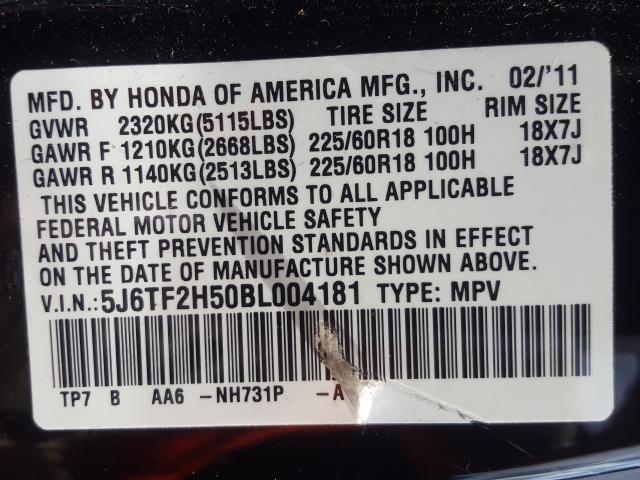 Photo 9 VIN: 5J6TF2H50BL004181 - HONDA ACCORD CRO 