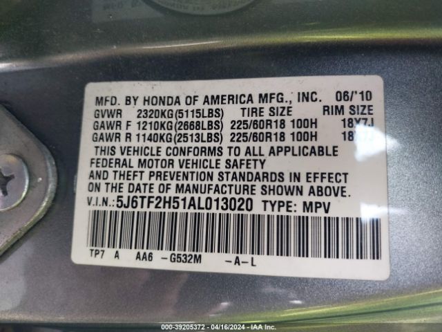 Photo 8 VIN: 5J6TF2H51AL013020 - HONDA ACCORD CROSSTOUR 