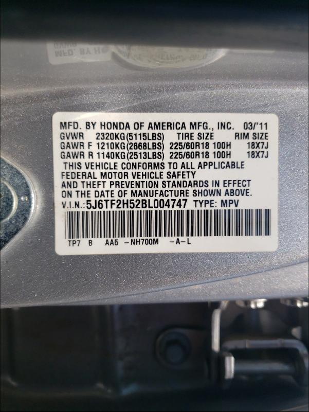 Photo 9 VIN: 5J6TF2H52BL004747 - HONDA ACCORD CRO 