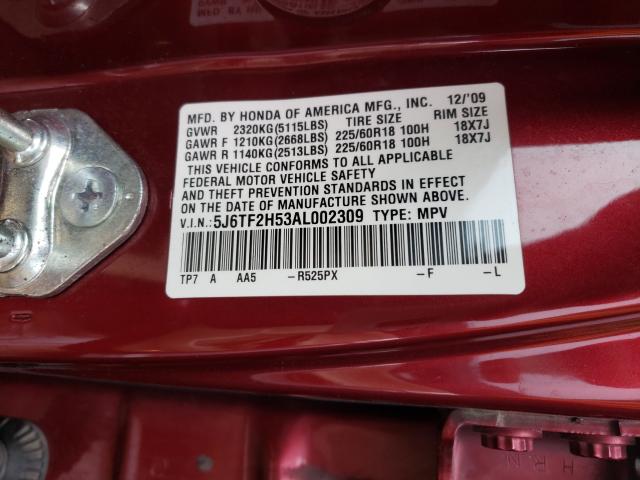 Photo 9 VIN: 5J6TF2H53AL002309 - HONDA ACCORD CRO 