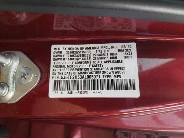 Photo 9 VIN: 5J6TF2H53AL005971 - HONDA ACCORD CRO 