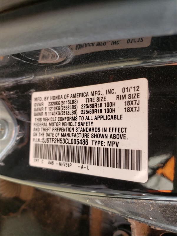 Photo 9 VIN: 5J6TF2H53CL005486 - HONDA CROSSTOUR 